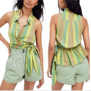 Free People Mackenzie Blouse Wrap Top Green Combo Size Small NEW